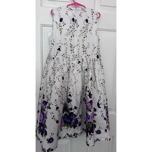 Sunnyq Fashion Girls Floral Butterfly Sleeveless Dress White Purple 11/12